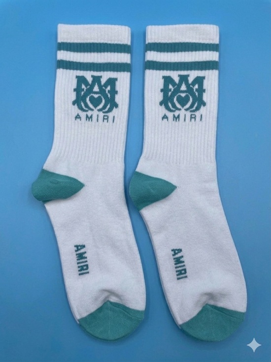AMIRI Other - 2 Pack AMIRI White Crew Socks with Teal Logo and Accents